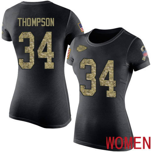 Women Football Kansas City Chiefs #34 Thompson Darwin Black Camo Salute to Service T-Shirt->nfl t-shirts->Sports Accessory